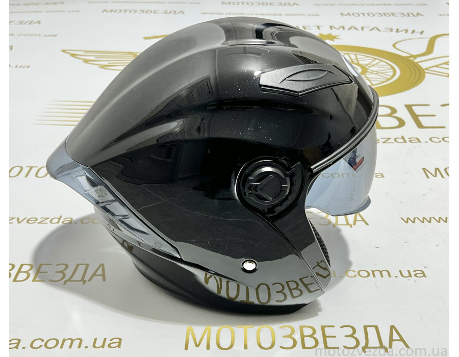 Шлем МТ 606 открытый ЧЕРНЫЙ белое стекло + встроенные очки MotoTech ( size: L )