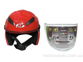 Шлем МТ 606 открытый КРАСНЫЙ белое стекло + встроенные очки MotoTech ( size: M )