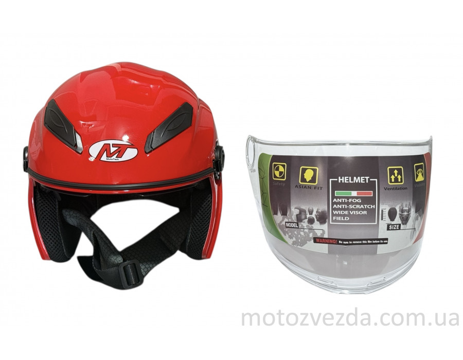 Шлем МТ 606 открытый КРАСНЫЙ белое стекло + встроенные очки MotoTech ( size: M )