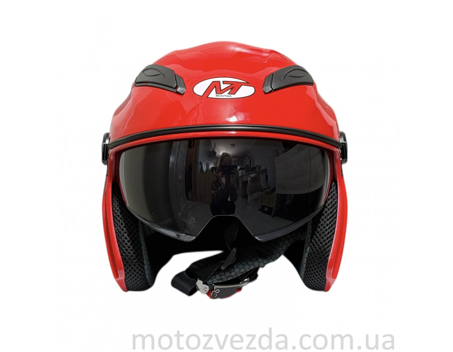 Шлем МТ 606 открытый КРАСНЫЙ белое стекло + встроенные очки MotoTech ( size: M )