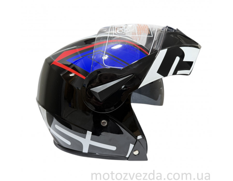 Шлем Модуляр flip-up ( трансформер ) Черный , встроенные очки QKE Helmet (size: M)