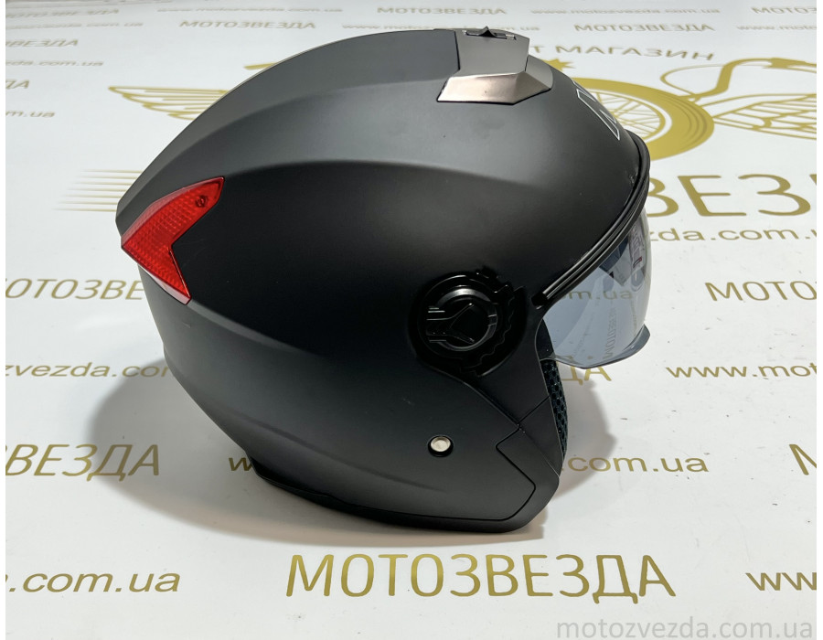 Шлем МТ 858 открытый ЧЕРНЫЙ МАТОВЫЙ белое стекло + встроенные очки MotoTech ( size: S-M )