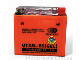 Акумулятор GEL 12V 5A 113‑70‑107mm UTX5L‑BS (YTX5L‑BS) "OUTDO" (2024)