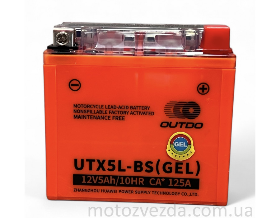 Акумулятор GEL 12V 5A 113‑70‑107mm UTX5L‑BS (YTX5L‑BS) "OUTDO" (2024)