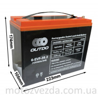 Акумулятор AGM 12V 38A 223‑105‑174mm 6‑EVF‑39.2 тяговий "OUTDO" (2025)