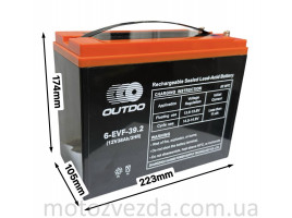 Аккумулятор AGM 12V 38A 223‑105‑174mm 6‑EVF‑39.2 тяговый "OUTDO" (2025)