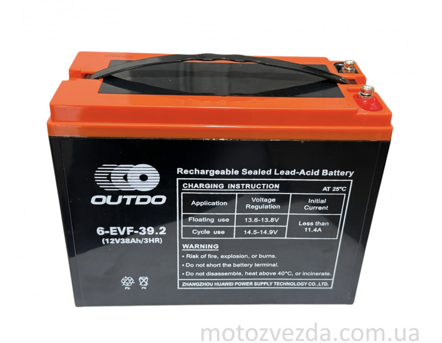 Акумулятор AGM 12V 38A 223‑105‑174mm 6‑EVF‑39.2 тяговий "OUTDO" (2025)