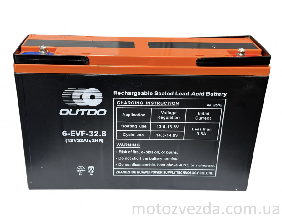 Акумулятор AGM 12V 32A 267‑78‑170mm 6‑EVF‑32 тяговий "OUTDO" (2025)
