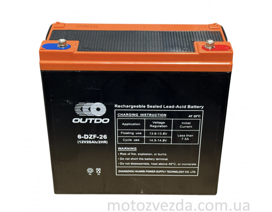 Акумулятор AGM 12V 26A 180‑78‑170mm 6‑DZF‑26 тяговий "OUTDO" (2025)