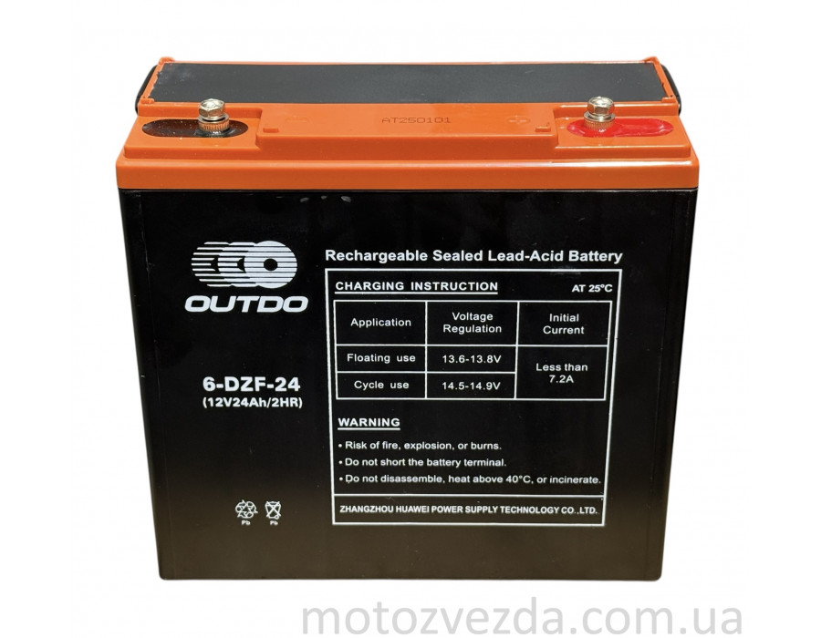 Акумулятор AGM 12V 24A 180‑78‑170mm 6‑DZF‑24 тяговий "OUTDO" 2025