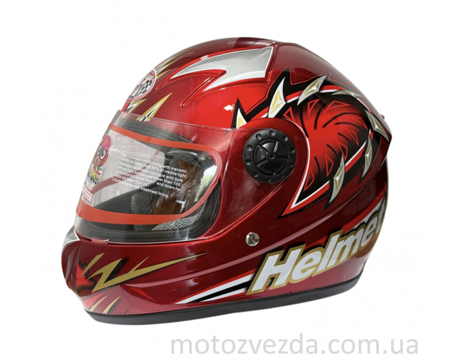 Шлем детский закрытый белое стекло HF-909 Красный MotoTech