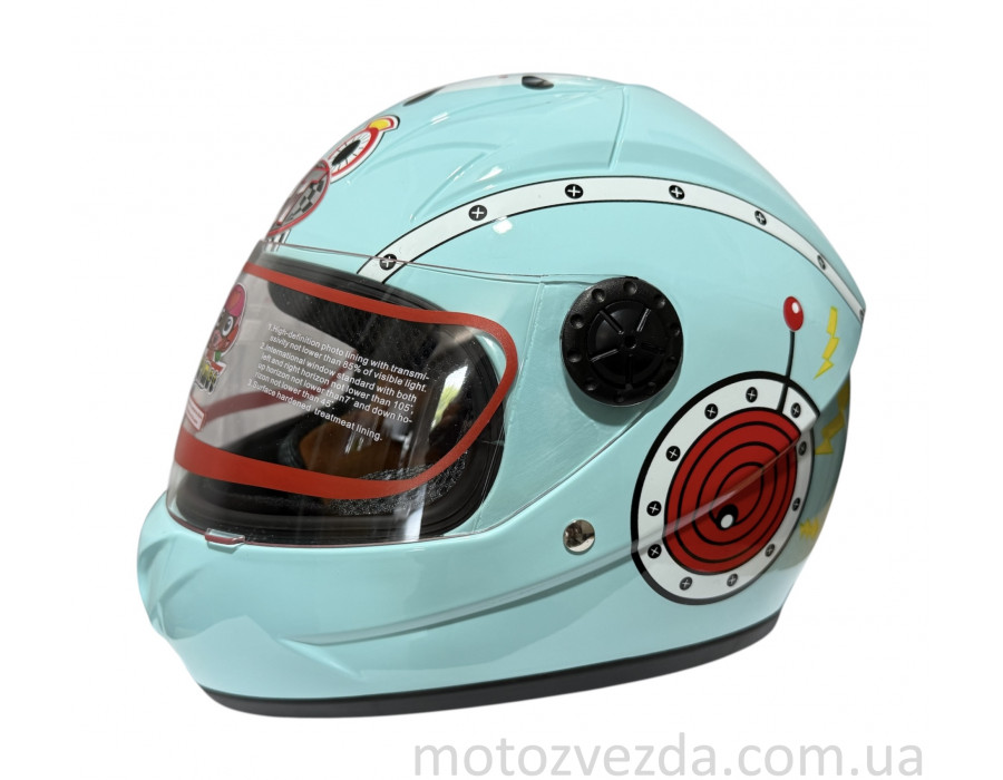 Шлем детский закрытый белое стекло HF-909 SKY BLUE/E28 Розмір - S MotoTech