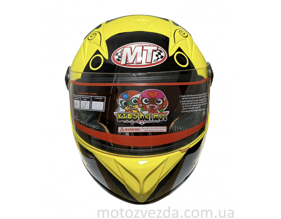 Шлем детский закрытый белое стекло HF-909 YELLOW/E30 Размер - S MotoTech