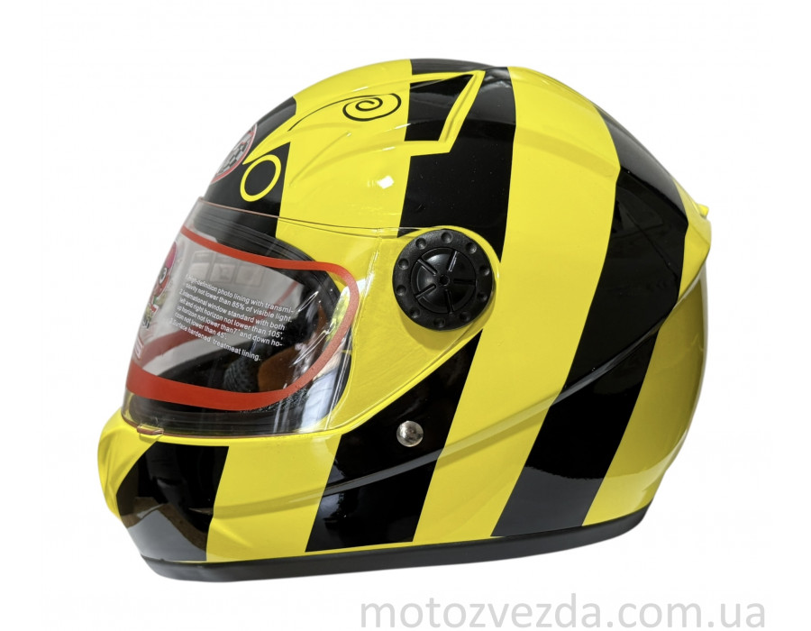 Шлем детский закрытый белое стекло HF-909 YELLOW/E30 Размер - S MotoTech