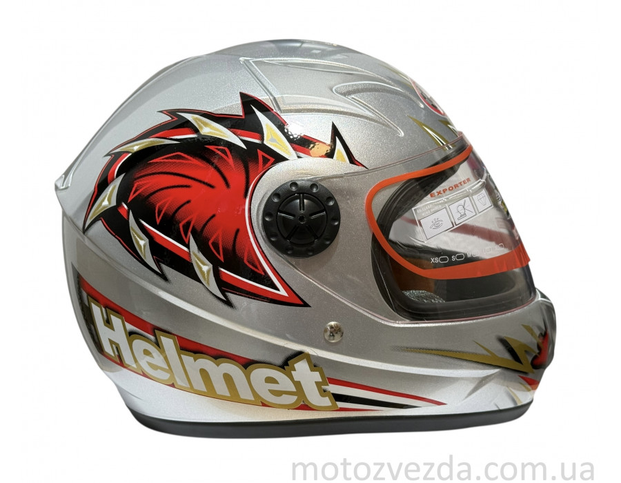 Шлем детский закрытый белое стекло HF-909 СЕРЫЙ Размер - S MotoTech
