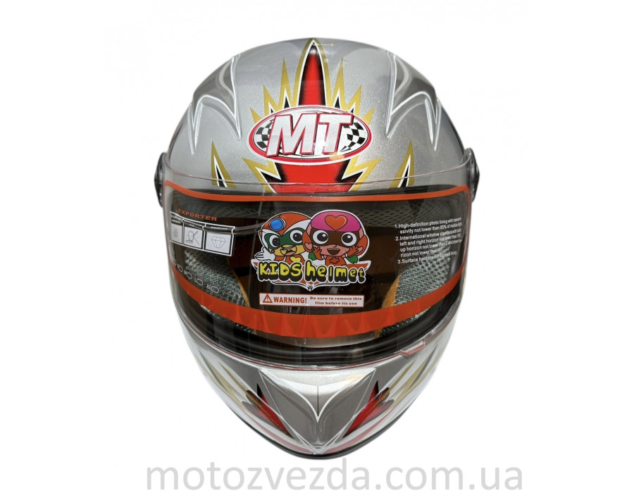 Шлем детский закрытый белое стекло HF-909 СЕРЫЙ Размер - S MotoTech