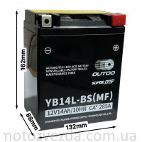Акумулятор YB14L-BS (MF) 12V14AH/10HR CA*285A 132‑88‑162mm "OUTDO"