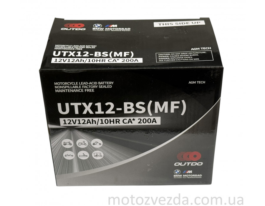 Акумулятор UTX12-BS (MF) 12V12AH/10HR CA*200A 148‑86‑132mm. "OUTDO"