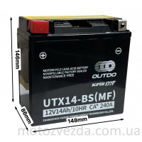 Акумулятор UTX14-BS (MF) 12V14AH/10HR CA*240A 148‑86‑146mm. "OUTDO"