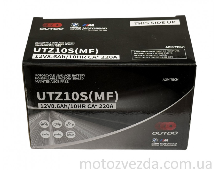 Акумулятор UTXZ10S (MF) 12V8.6AH/10HR CA*220A 150‑83‑93mm. "OUTDO"