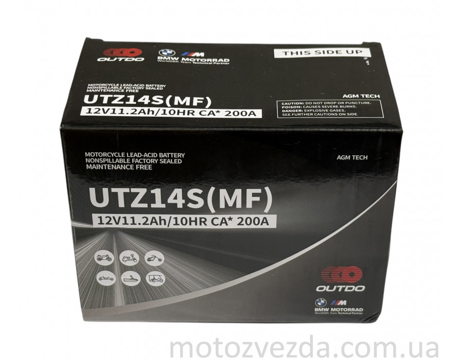 Акумулятор UTXZ14S (MF) 12V11.2AH/10HR CA*200A 150‑85‑112mm. "OUTDO"