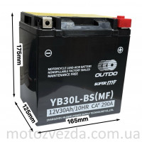 Акумулятор YB30L (MF) 12V30AH/10HR CA*290A 165‑125‑175mm. "OUTDO"