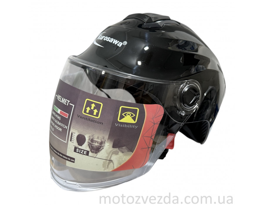 Шолом відкритий T96 (ЧОРНИЙ ГЛЯНЕЦЬ) (біле) скло)