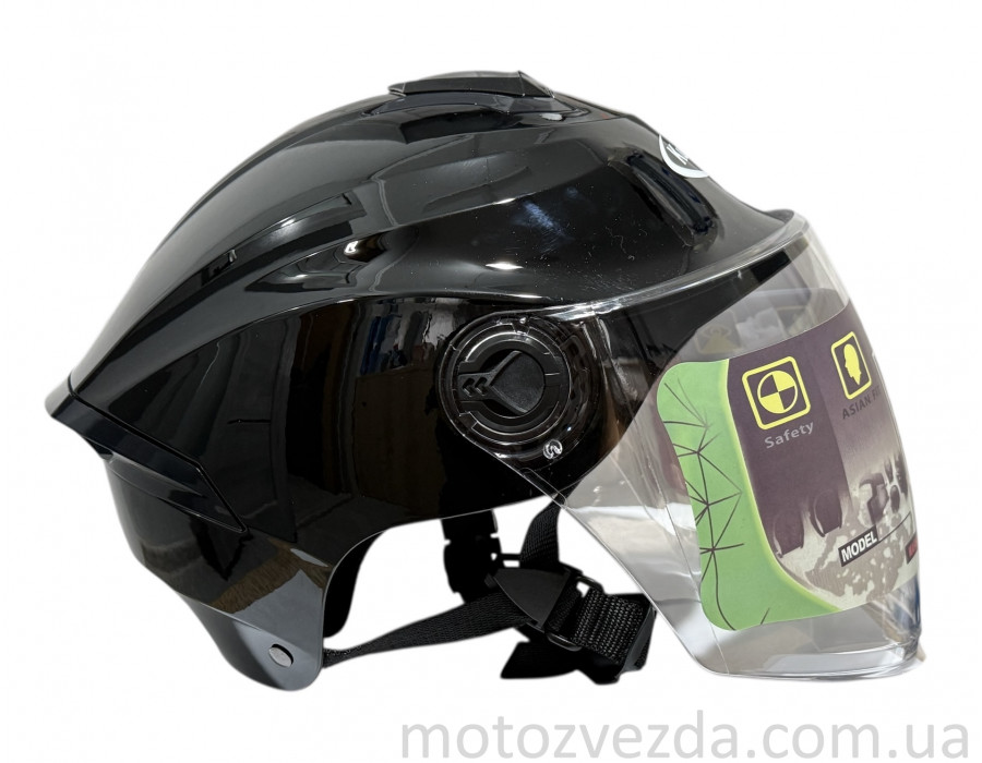 Шолом відкритий T96 (ЧОРНИЙ ГЛЯНЕЦЬ) (біле) скло)