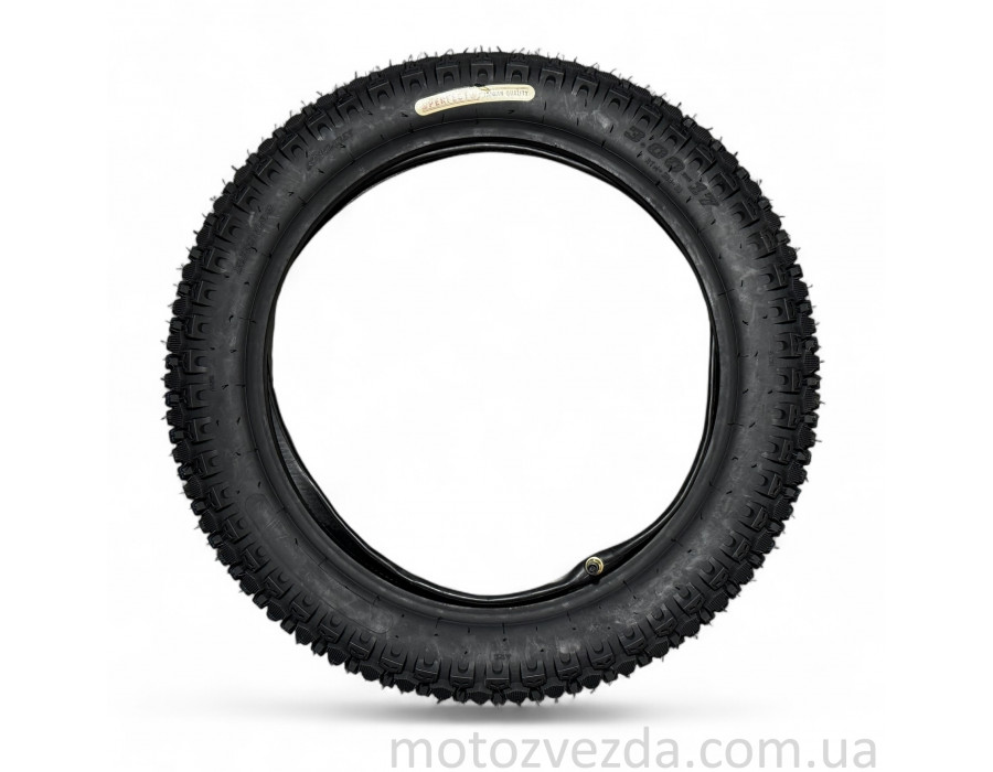 Гума 17" 3.00-17 TT шипована + камера "PERFECT" 435 Китай