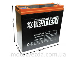 Акумулятор AGM 12V 26A 180-78-170mm 6-DZF-26 тяговий 'VLAND' (E-bike, електро вело/скутери 2025)