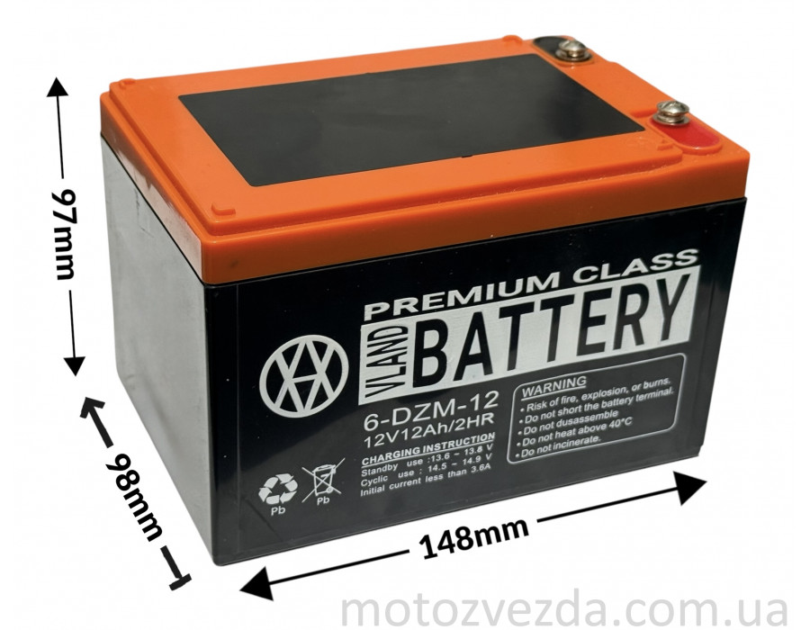 Тяговий акумулятор VLAND 6-DZM-12 AGM (12V 12Ah) для електровелосипедів та скутерів